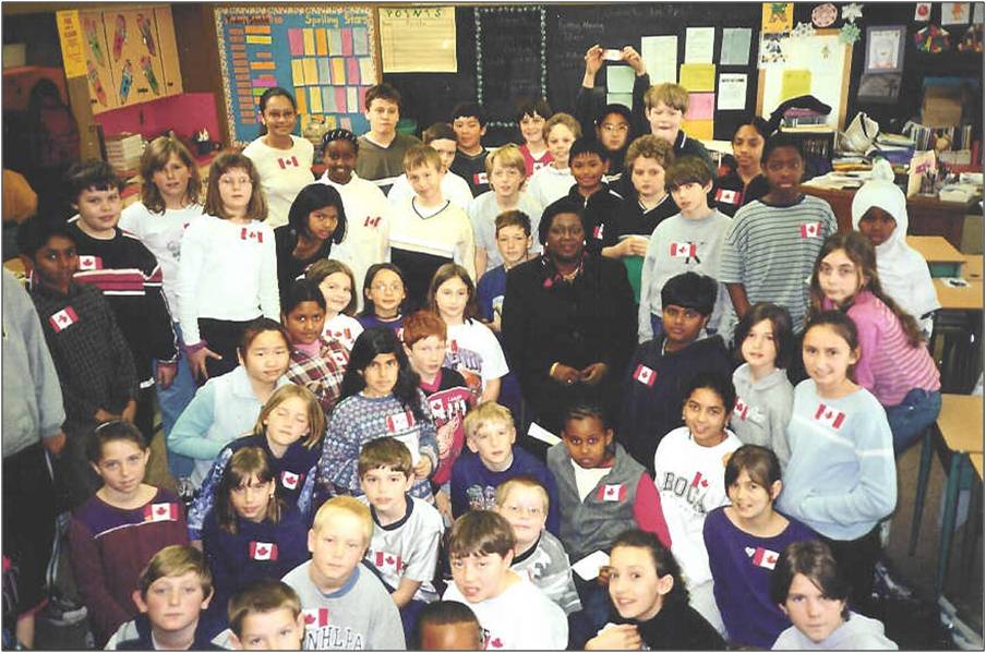 JA with school kids, c1996